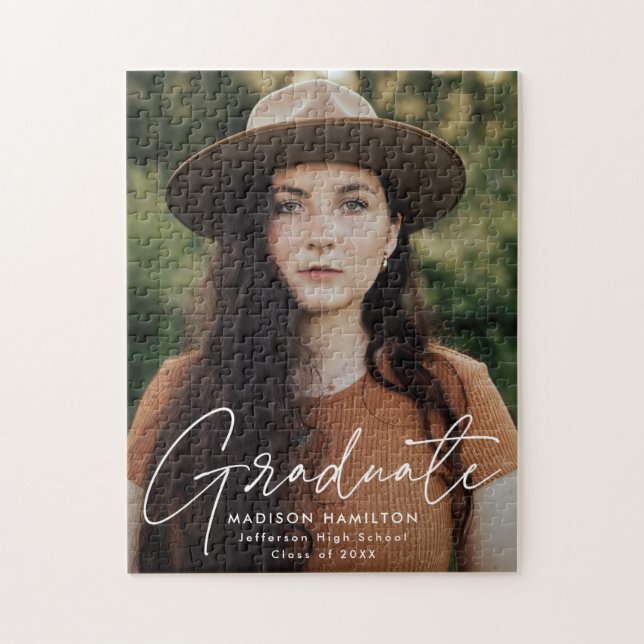 Quebra-cabeça Graduação de Fotos de Script Branco do Formando Mo (Vertical)