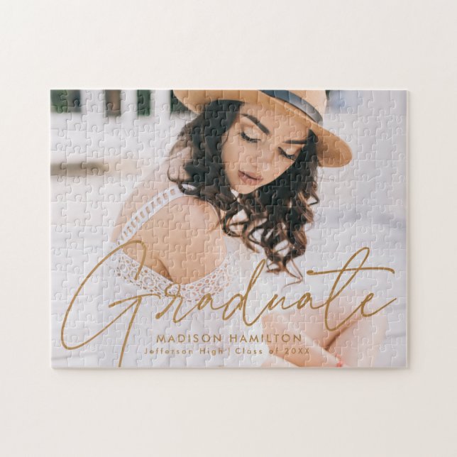 Quebra-cabeça Graduação de Fotos de Script Dourado Moderno (Horizontal)