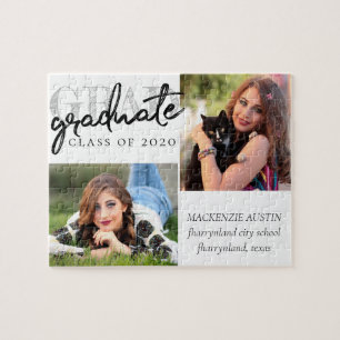 Quebra-cabeça Graduate Chic Script Simple 2 Photo Keepsake