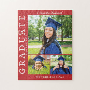 Quebra-cabeça Graduation 2023 Photo Collage Red Grad Keepsake