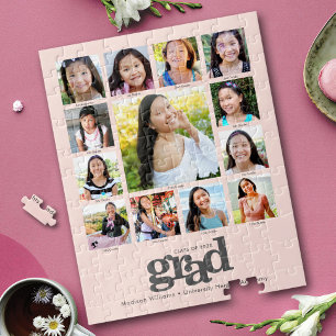 Quebra-cabeça Graduation K–12 Photo Collage Modern Blush Pink