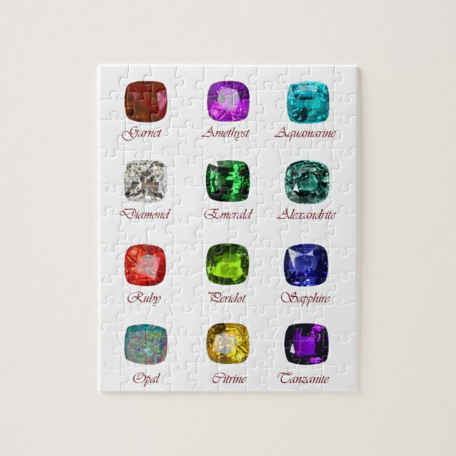 Quebra-cabeça Gráfico Birthstone, Gráfico Gemstones, 12 Meses (Vertical)