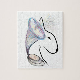 Quebra-cabeça Gramophone Bull Terrier Music Surreal pet art