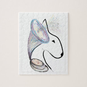 Quebra-cabeça Gramophone Bull Terrier Music Surreal pet art