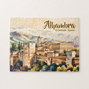 Quebra-cabeça Granada Espanha Alhambra Aquarela Viagem Vintage