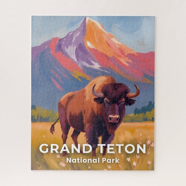 Quebra-cabeça Grand Teton National Park | Bison Travel Art (Vertical)