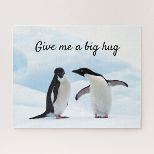 Quebra-cabeça Grande abraço, Pinguim, na foto do gelo com texto