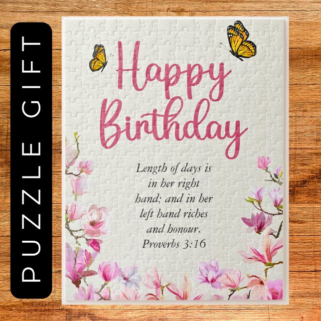 Quebra-cabeça Grande Aniversário Mamãe Rosa Floral Texto Escritu (Big Birthday Mom Pink Floral Scriptural Text Jigsaw Puzzle
gift)