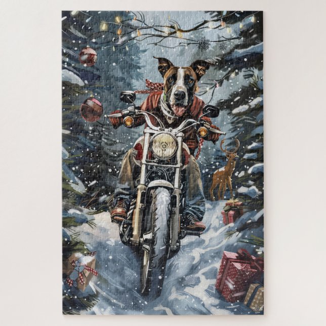 Quebra-cabeça Grande Dane Cão Andando de Moto Natal (Vertical)