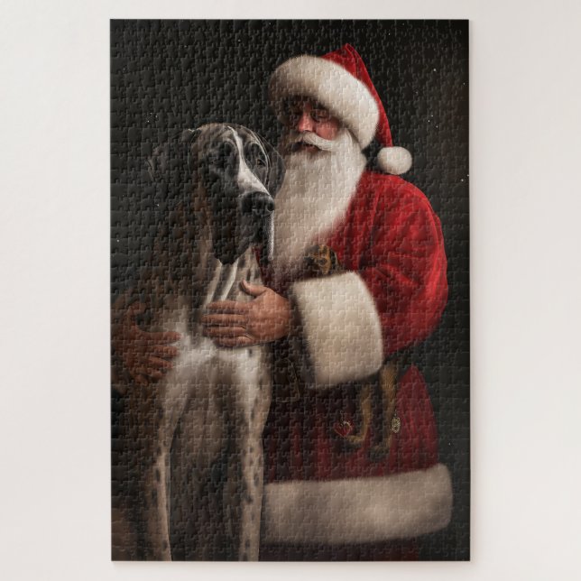 Quebra-cabeça Grande Dane com Papai Noel Festivo Natal  (Vertical)