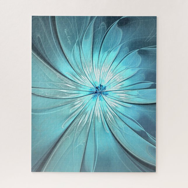 Quebra-cabeça Grande Flor Aqua Moderna com Centro Branco Puzzle (Vertical)