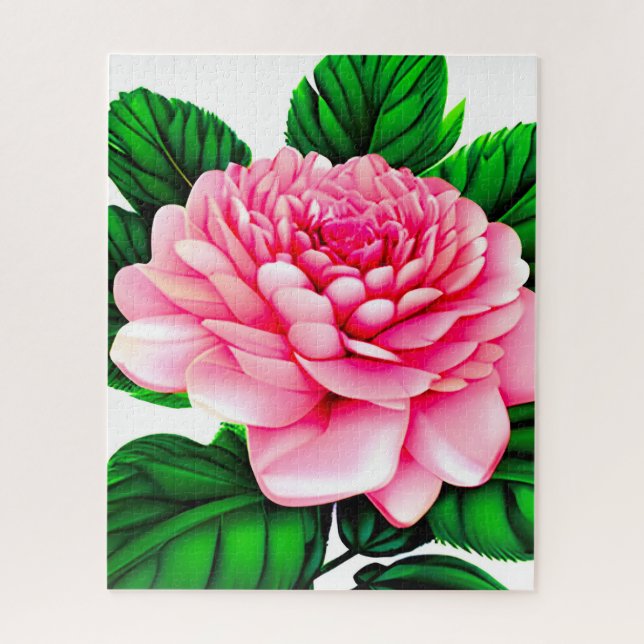 Quebra-cabeça Grande Pensão Rosa com Folhas Verde Esmeraldas (Vertical)