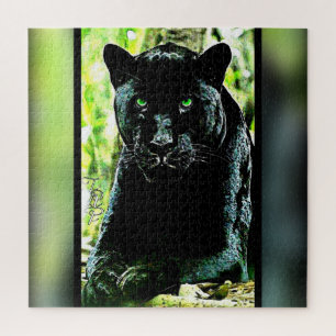 Quebra-cabeça Grandes Modelos de Gatos: Pantera Negra Verde