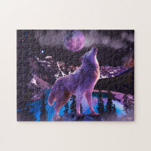 Quebra-cabeça Gray wolf howling in forest