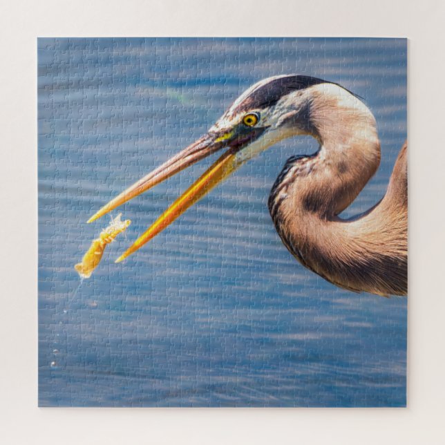 Quebra-cabeça Great Blue Heron Catching Prey Wildlife Art Print (Vertical)