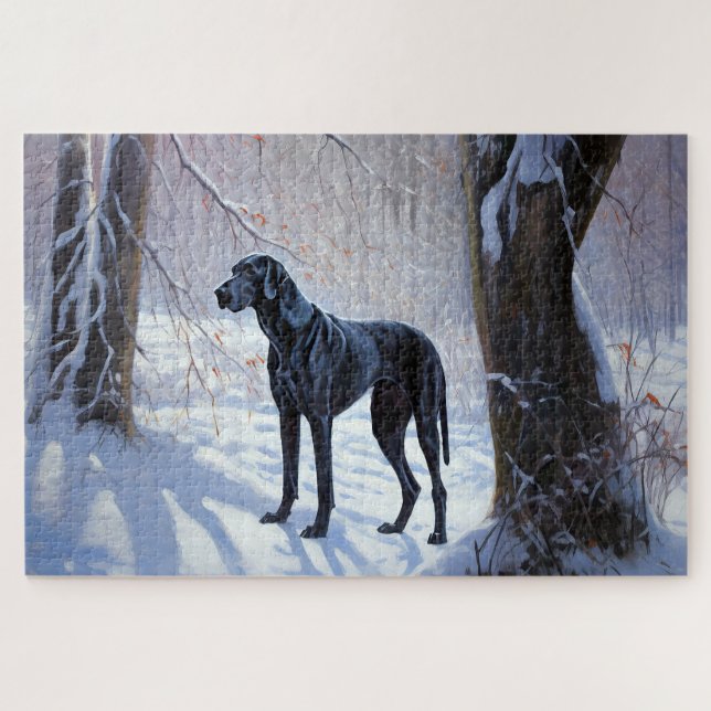 Quebra-cabeça Great Dane Deixe Nevar Natal (Horizontal)