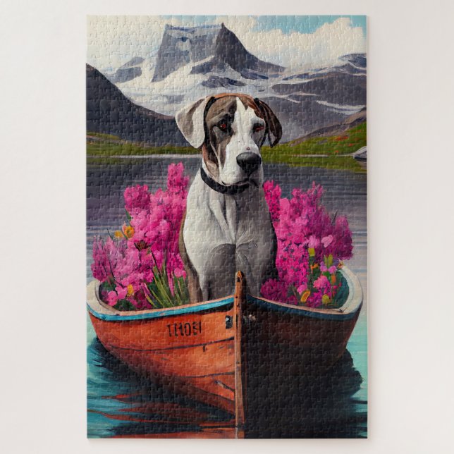 Quebra-cabeça Great Dane em uma Canoa: Uma Aventura Cênica (Vertical)