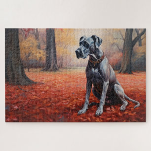 Quebra-cabeça Great Dane no Outono Folhas Caídas Inspiram