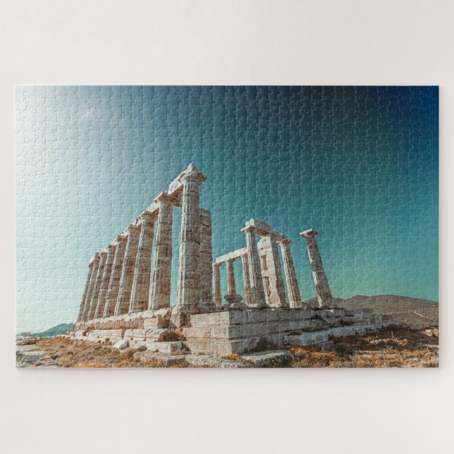 Quebra-cabeça Grécia. Cabo Sounion - Ruínas de um templo antigo (Horizontal)