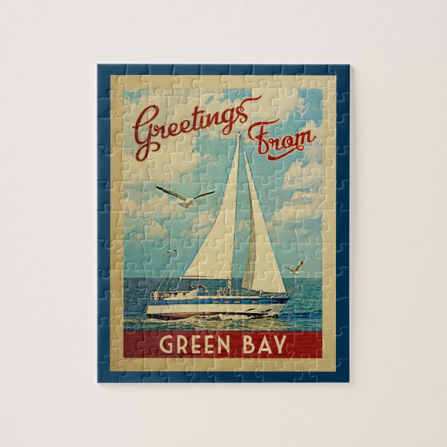 Quebra-cabeça Green Bay Sailboat Viagens vintage Wisconsin (Vertical)