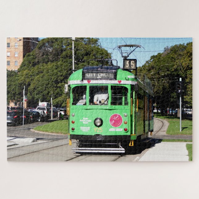 Quebra-cabeça Green Melbourne city Tram, Victoria, Austrália (Horizontal)