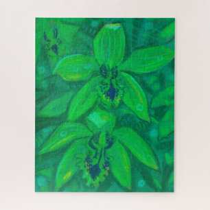 Quebra-cabeça Green Orchid, Tropic Flower Floral Pastel Painting