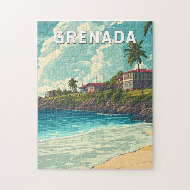 Quebra-cabeça Grenada Illustração Viagem Art Vintage (Vertical)