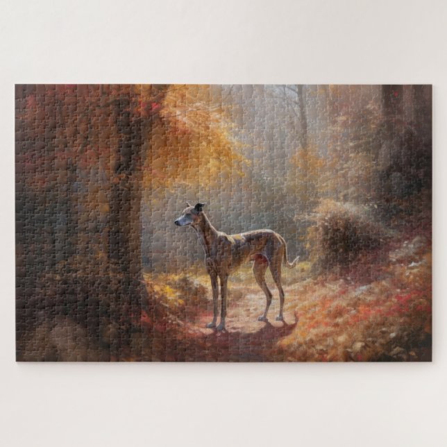 Quebra-cabeça Greyhound nas Folhas de Outono Caem Inspiração (Horizontal)