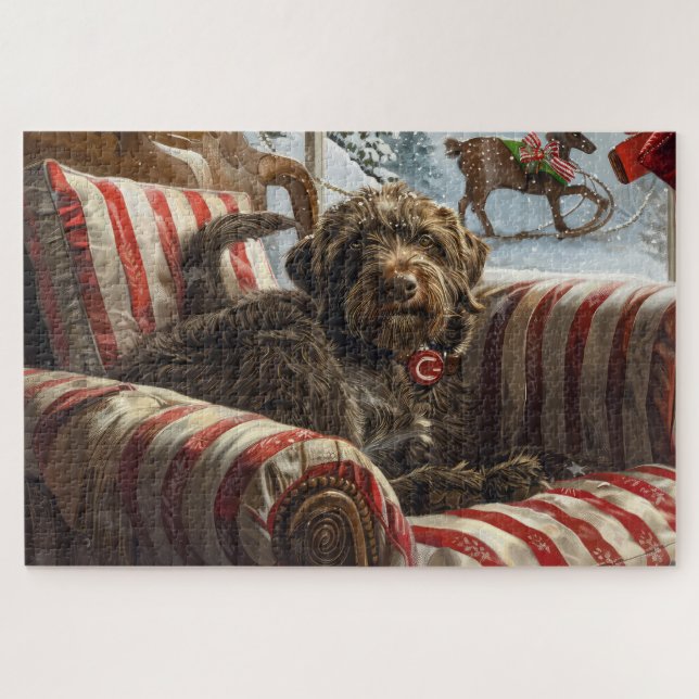 Quebra-cabeça Griffon de pelo duro de caça no Natal Festivo (Horizontal)
