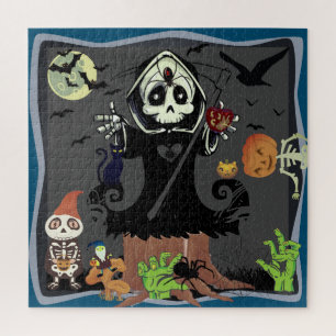Quebra-cabeça Grim Reaper Zombie Skeleton Gnome Pumpkin Man Bats
