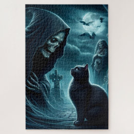 Quebra-cabeça Grim Reeper e Black Cat Halloween