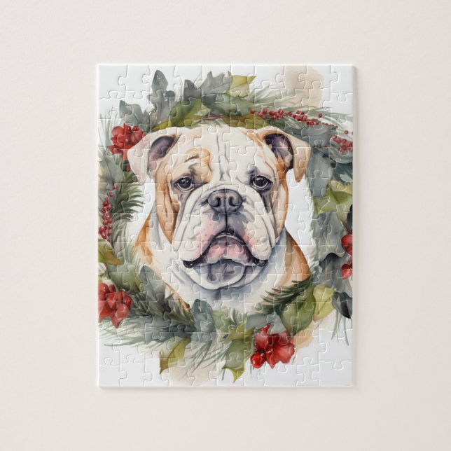 Quebra-cabeça Grinalda de Natal do Bulldog Pupila Festiva (Vertical)