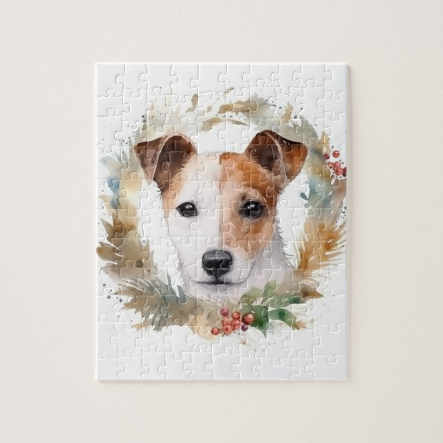 Quebra-cabeça Grinalda de Natal do Jack Russell Festivo Cãozinho (Vertical)