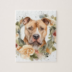Quebra-cabeça Grinalda de Natal do Pitbull Cachorro Festivo