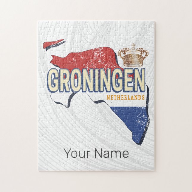 Quebra-cabeça Groningen Países Baixos - Mapa Retro Holandês Vint (Vertical)