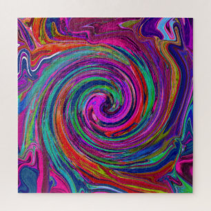 Quebra-cabeça Groovy Abstrato Retro Magenta Dark Rainbow Swirl
