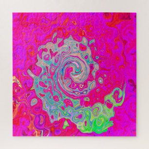 Quebra-cabeça Groovy Abstrato Teal Blue e Red Swirl
