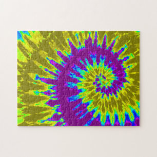 Quebra-cabeça Groovy Amarelo e Roxo Tie Dye Espiral