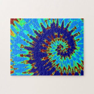 Quebra-cabeça Groovy Azul Marinho e Azul Claro Tie Dye Espiral
