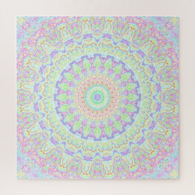 Quebra-cabeça Groovy Funky Boho Hippie Rainbow Abstrato Mandala (Vertical)