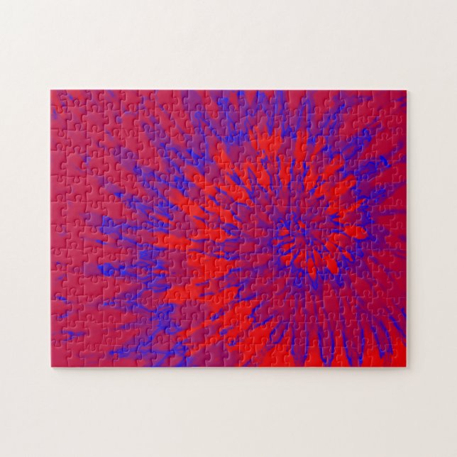 Quebra-cabeça Groovy Red e Marinho Blue Tie Dye Spiral (Horizontal)