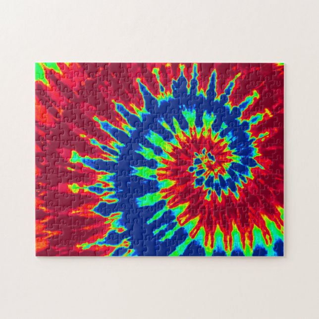 Quebra-cabeça Groovy Red e Marinho Blue Tie Dye Spiral (Horizontal)