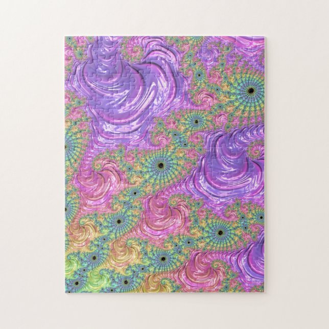 Quebra-cabeça Groovy Trippy Boho Jewel Tone Rainbow Fractal (Vertical)