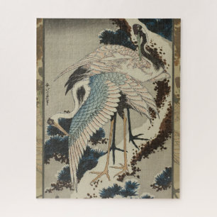 Quebra-cabeça Gruas em Pine Hokusai coberto de neve