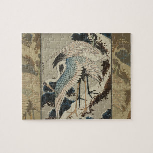 Quebra-cabeça Gruas em Pine Hokusai coberto de neve