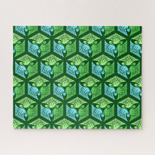 Quebra-cabeça Gruas japonesas, verde-jade e azul-claro