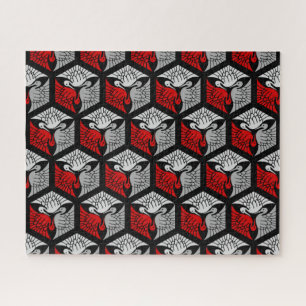 Quebra-cabeça Gruas japonesas, vermelhas, Cinzas/Cinzas e pretas