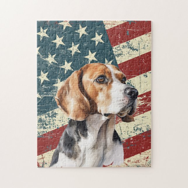 Quebra-cabeça Grunge American Flag Beagle Dog (Vertical)