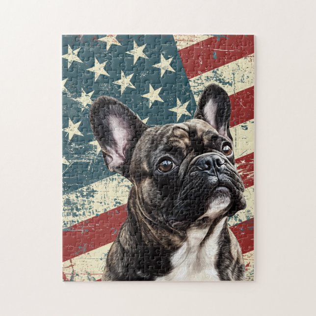 Quebra-cabeça Grunge American Flag French Bulldog (Vertical)