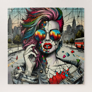 Quebra-cabeça Grunge Art Fraturada Abstrato de Mulher